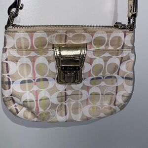 Coach Women's Beige Tattersall Signature Logo Swing Crossbody Bag Small